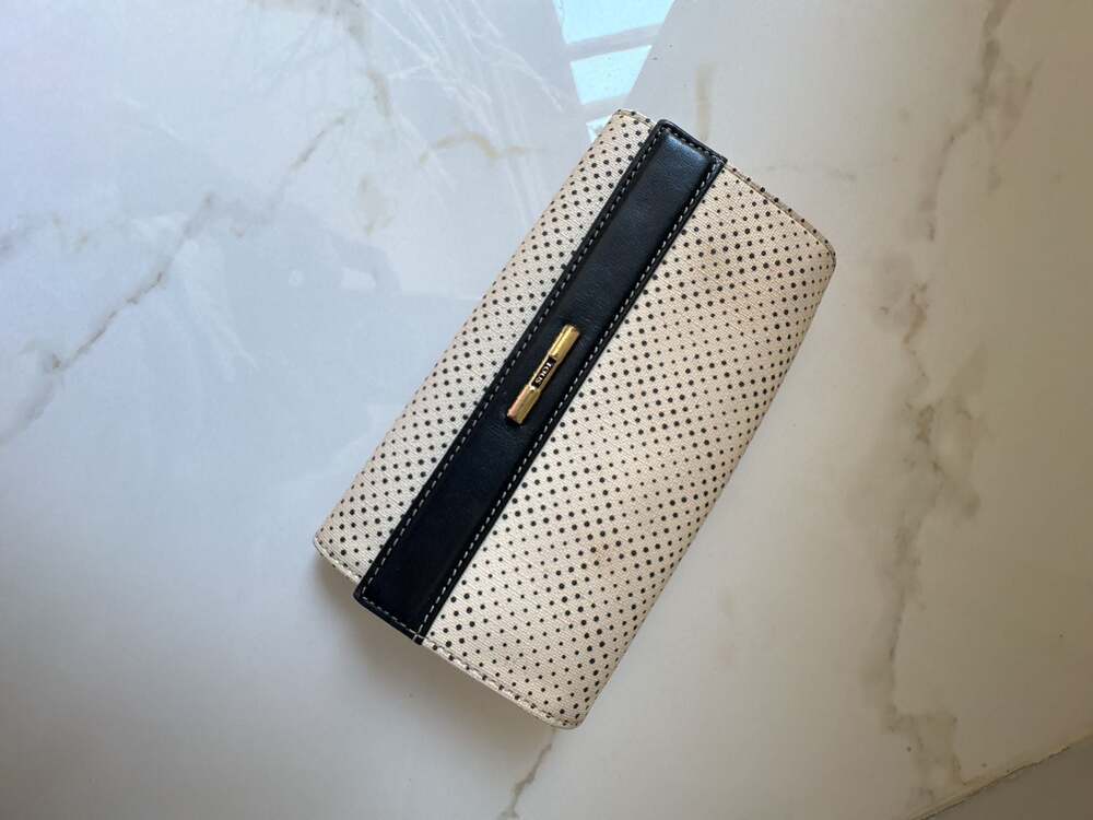 TOUS Perforated Canvas and Leather Flap Wallet with Pink Lining